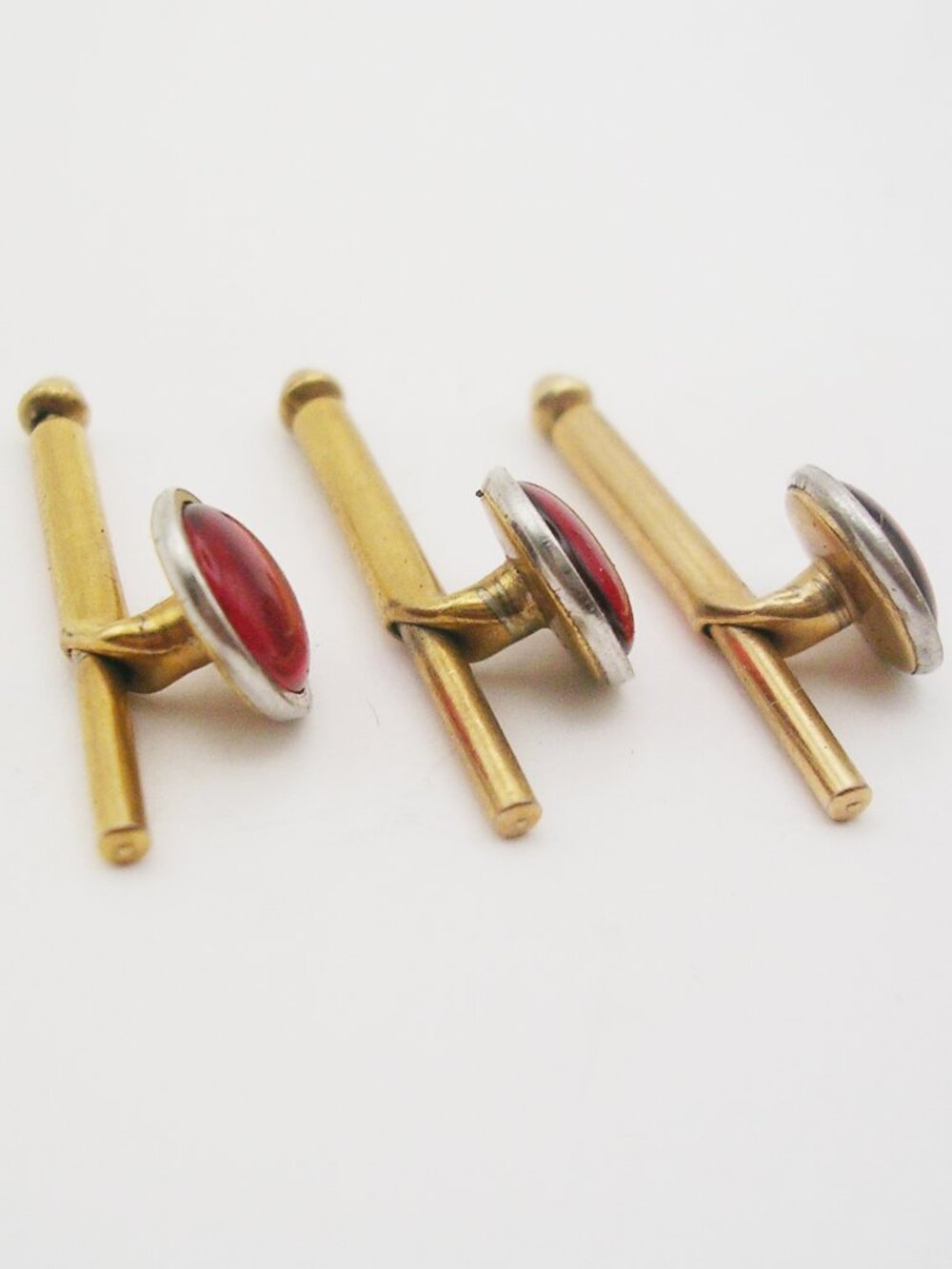 Vintage Tuxedo Studs Waistcoat Buttons Set of 3 round red Acrylic front